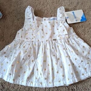 Mayoral 9 month white with gold dots sundress